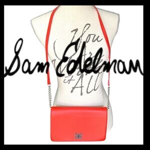 Sam Edelman Tangerine Orange Crossbody Partial Chain Strap Faux Leather Bag